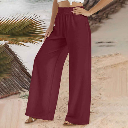Women's Shirred Waist Wide Leg Pants