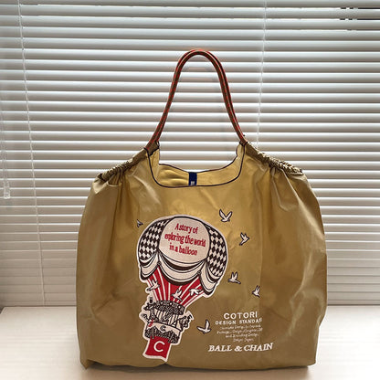 Bolso tote con estampado sencillo de globos aerostáticos, bolso de tela ecológico bordado para mujer, bolso bandolera portátil de nailon 