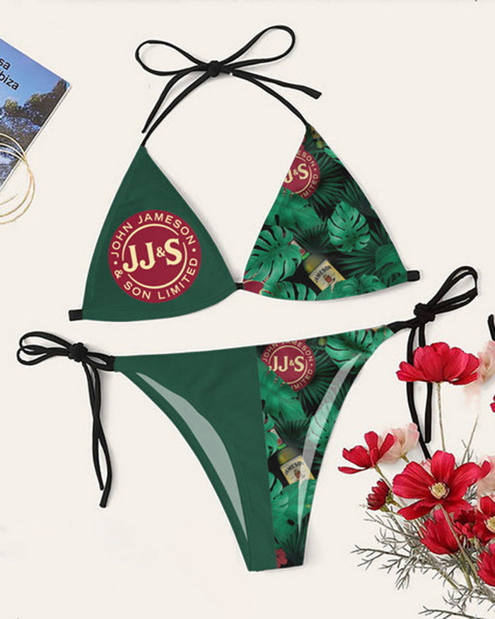 Bikini printed strap swimsuit set backless split swimsuit