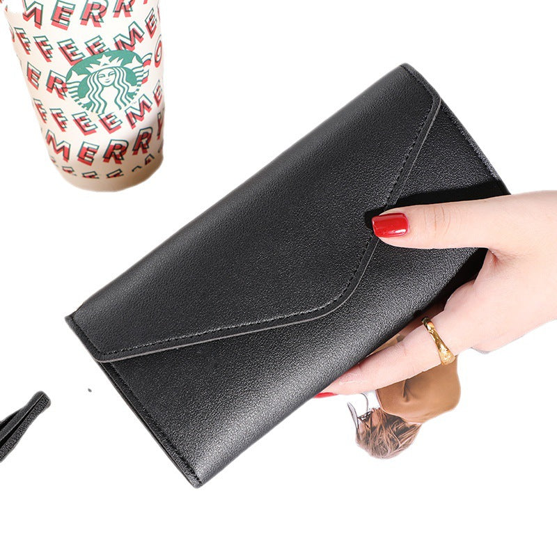 Cartera larga de mujer con flecos, tipo clutch plegable de tres pliegues; cartera sencilla de noche para mujer. 