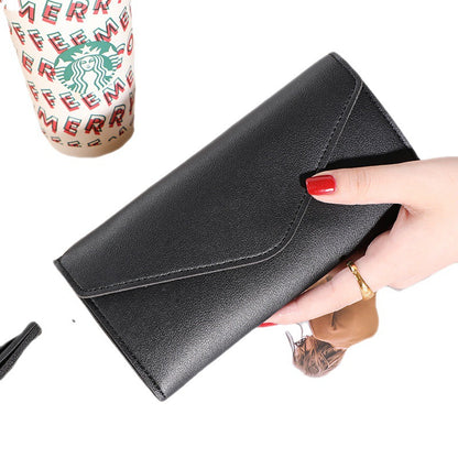 Cartera larga de mujer con flecos, tipo clutch plegable de tres pliegues; cartera sencilla de noche para mujer. 