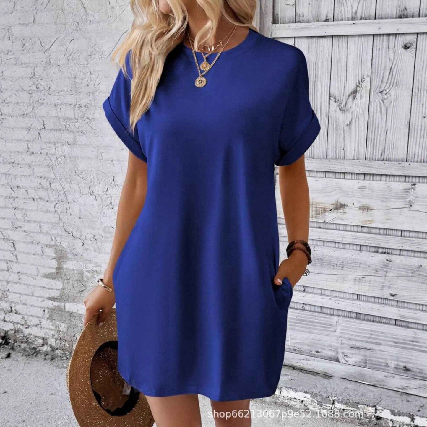 Loose Plus Size Fashion Casual Dress Solid Batwing Sleeve Tee Dress