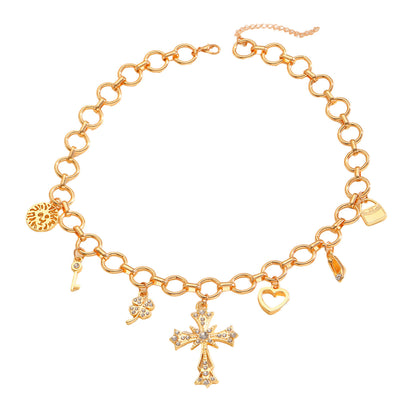 Cross Heart Multi-Element Pendant Necklace Women Minimalist Elegant Choker