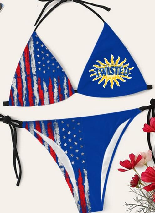 Digital Print Sexy Halter Bikini Set - Two-Piece Adjustable Swimwear for Women