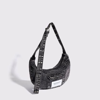 Bolso bandolera con estilo – Bolso hobo de diseño vintage con detalle de denim lavado para una elegancia cotidiana 