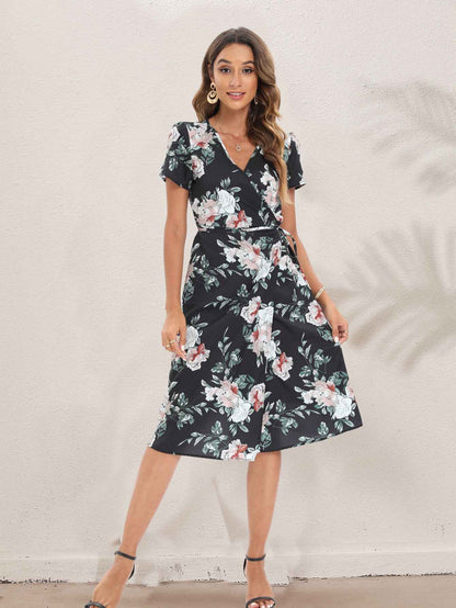Vacation Wind ins Vintage Long Dress Small Floral Beach Summer Dress Women V Neck