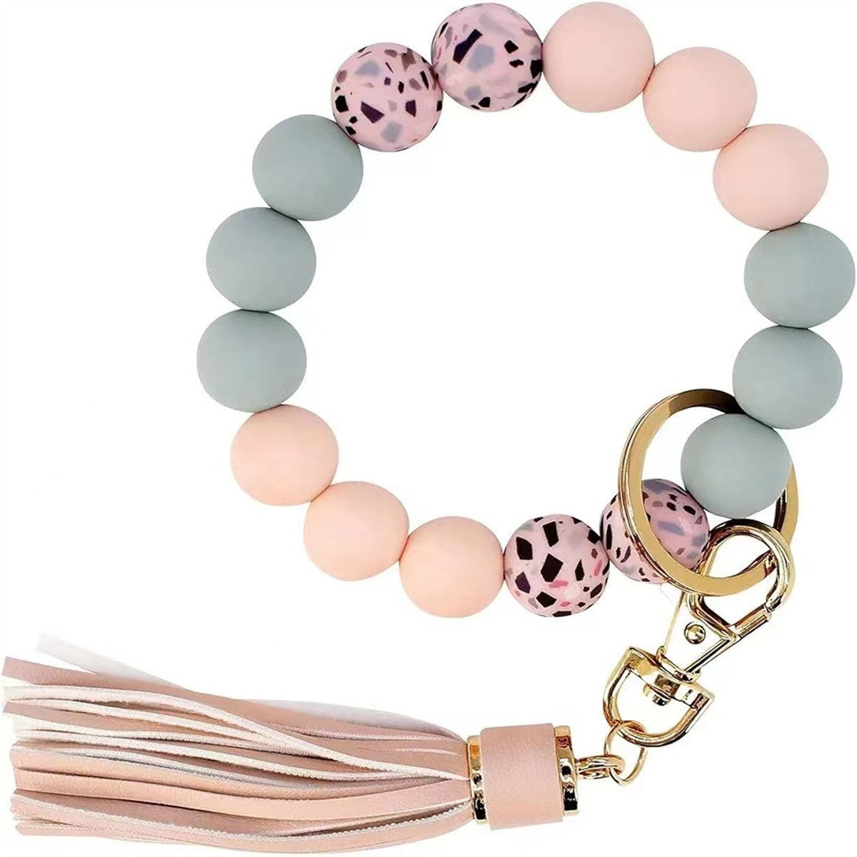 PU Tassel Keychain Women's Bag charm Silicone Beaded Keychain Wristlet Key Ring Bracelet Cute Car Key Chain Holder for Women Girls -dropshippingabc.com
