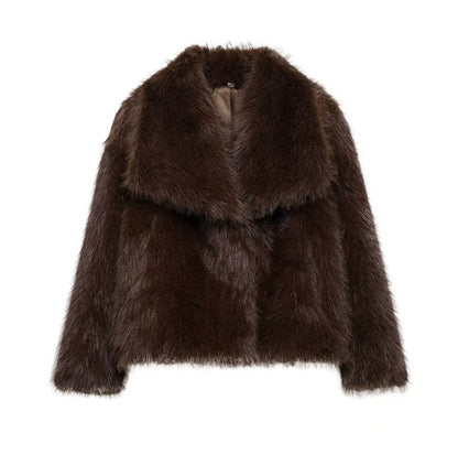 Women's Faux Fur Coat with Large Lapel Trendy