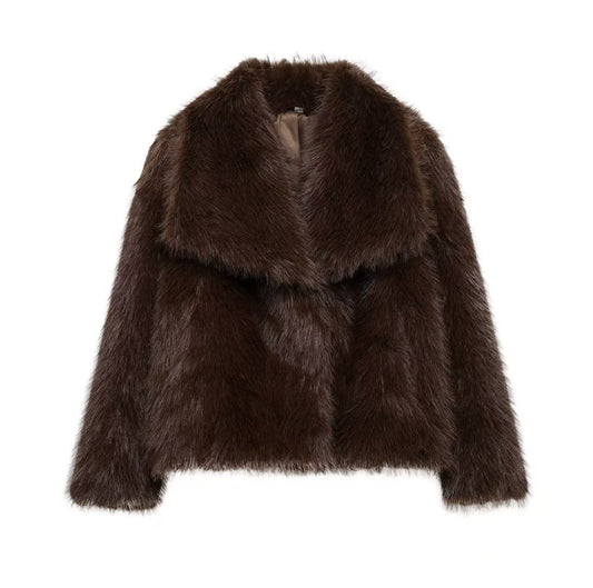Women's Faux Fur Coat with Large Lapel Trendy