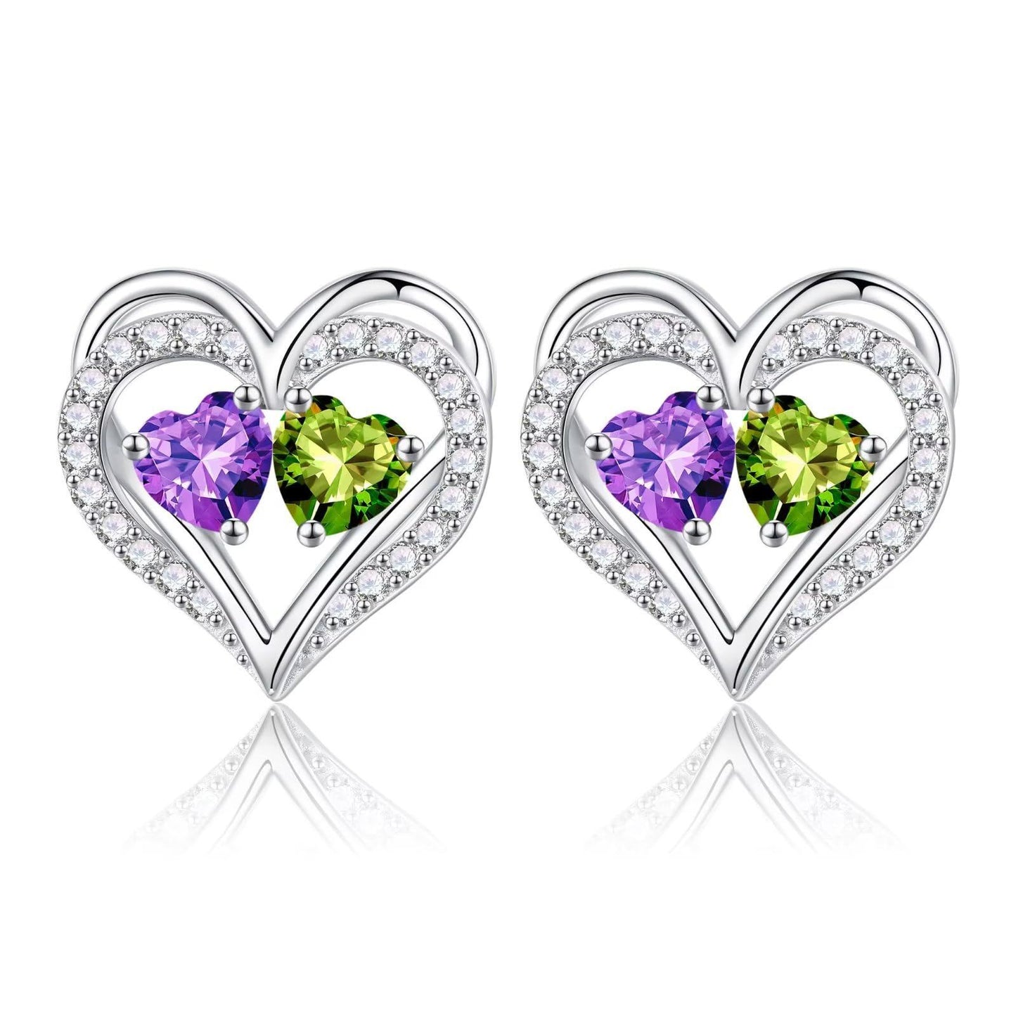 Sterling Silver Birthstone Heart Earrings new