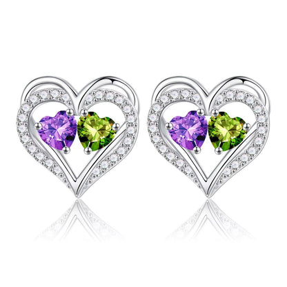 Sterling Silver Birthstone Heart Earrings new