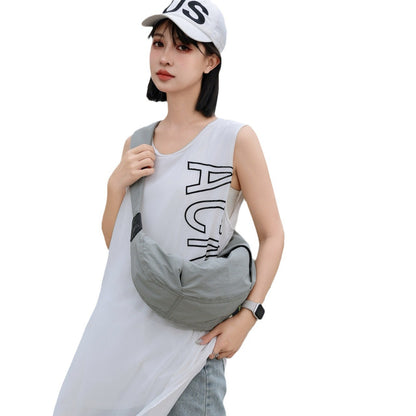 Bolso bandolera informal y versátil de lona, ​​bolso bandolera con correa ancha, bolso tipo dumpling unisex de estilo sencillo, bolso lunar, bolso ligero de tela espacial 