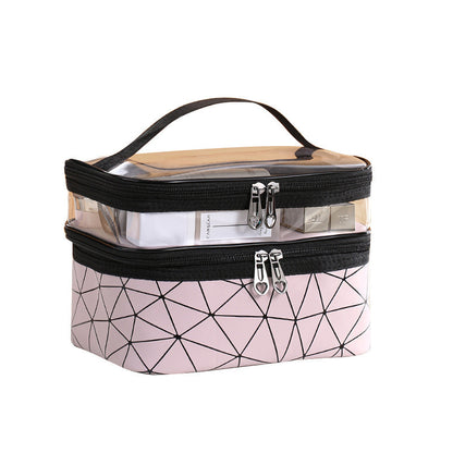 Multifunctional double-layer cosmetic bag, transparent storage bag, travel portable tote bag, large-capacity waterproof toilet bag