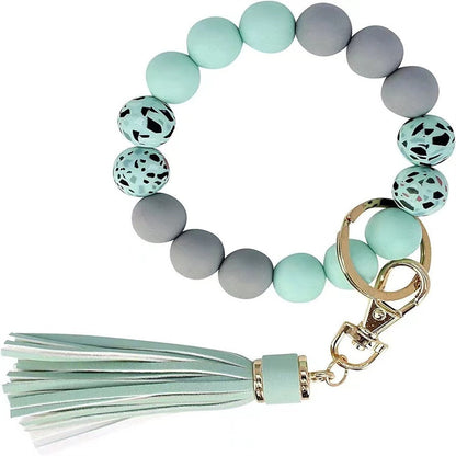 PU Tassel Keychain Bag charm Silicone Beaded Keychain Wristlet Key Ring Bracelet Cute Car Key Chain Holder for Women Girls -dropshippingabc.com