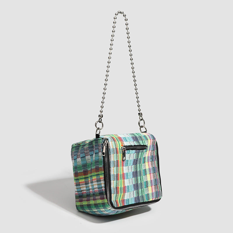 Versatile Plaid Chain Bag, Women's Fashion Shoulder Handbag, Casual Crossbody Bag, Small Square Bag