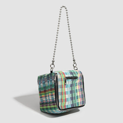 Versatile Plaid Chain Bag, Women's Fashion Shoulder Handbag, Casual Crossbody Bag, Small Square Bag