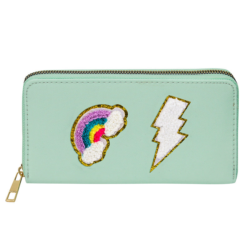 Cartera bordada con el alfabeto para mujer, monedero largo, tarjetero de nailon con cremallera, monedero multifuncional 