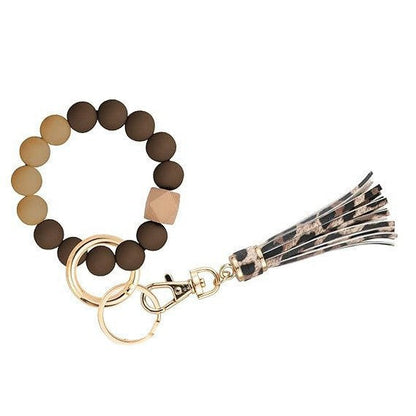 Llavero con borla de PU y cuentas de silicona para bolso, pulsera, llavero de coche, para mujeres y niñas 
