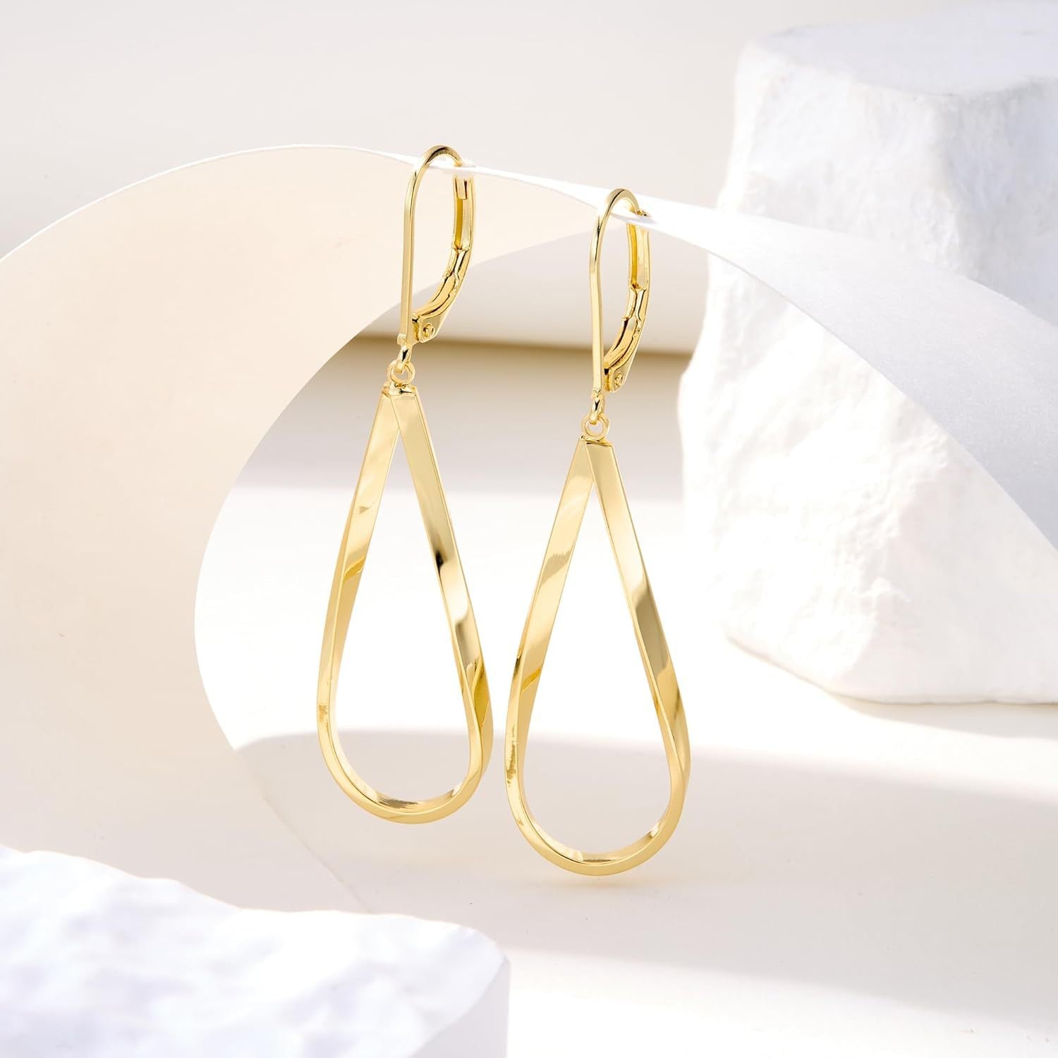 Gold Earrings for Women Hypoallergenic Leverback Drop Dangle Earrings Trendy 14K Gold Plated Twisted Spiral Teardrop Rhombus Heart Dangle Earring for Women Dainty Fashion Jewelry Gifts -dropshippingabc.com