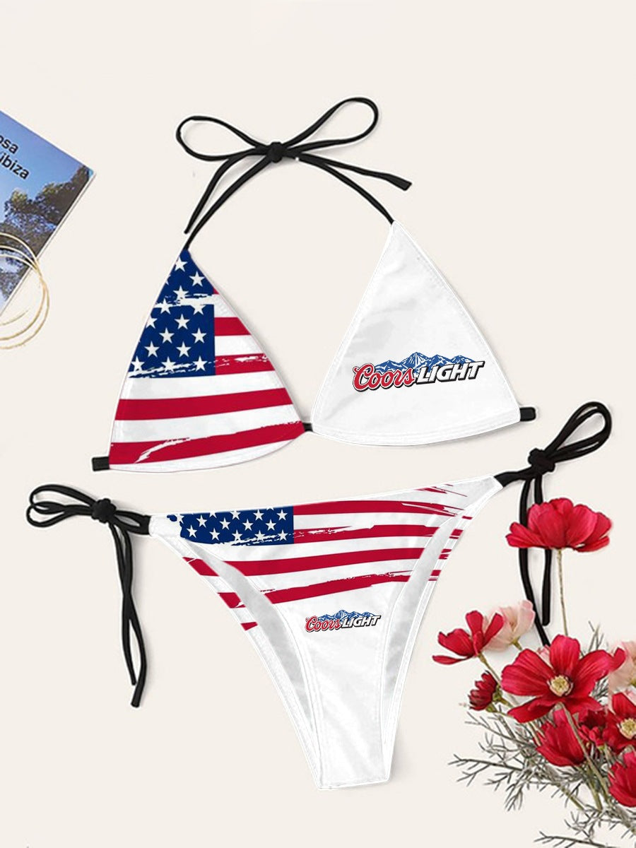 Digital Print Sexy Halter Bikini Set - Two-Piece Adjustable Swimwear for Women