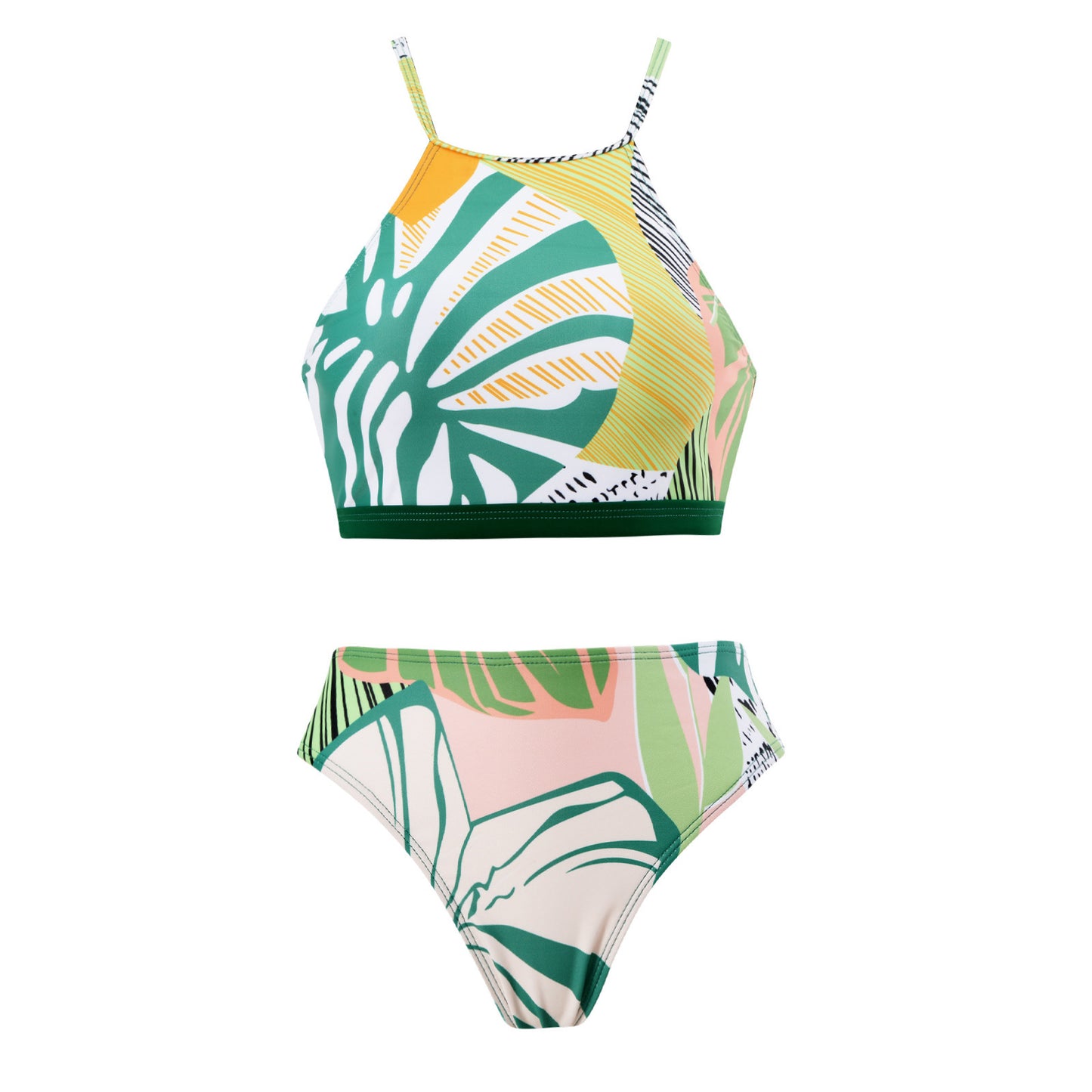 Vintage high waist split three-piece swimsuit women's bikini swimsuit chiffon beach skirt set