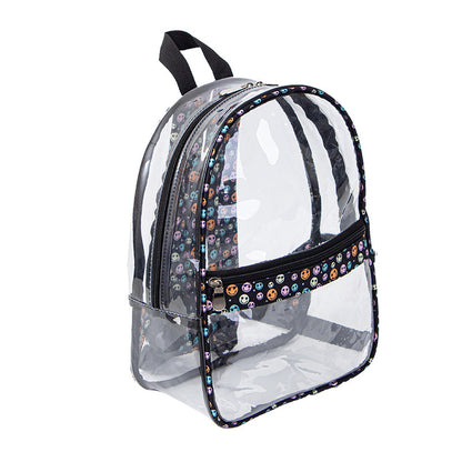Mochila transparente e impermeable de PVC, mochila escolar con estampado de carita sonriente, bolsa de hombro para guardar libros y viajar 