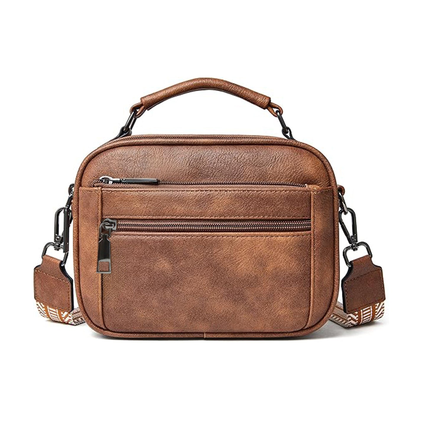 Color matching multifunctional zipper messenger bag, small crossbody square bag, PU shoulder bag adjustment shoulder strap, Crossover Shoulder Bag,Small Crossbody Purse for Women Triple Zip,