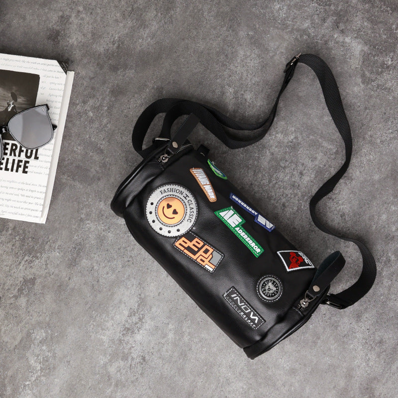 Small crossbody bag men's, men's small bag, men's cylindrical shoulder bag