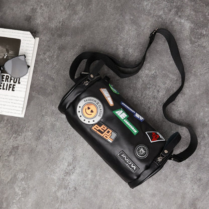 Small crossbody bag men's, men's small bag, men's cylindrical shoulder bag