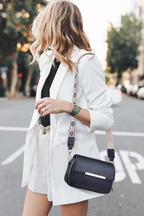 Women's small crossbody bag with flaps, multifunctional small square bag, wide shoulder strap mail carrier women's bag contrasting colors