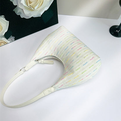 Bolso de hombro de punto chic - Bolso de lona elegante para mujer, ideal para el verano, y bolso hobo pequeño para niñas 