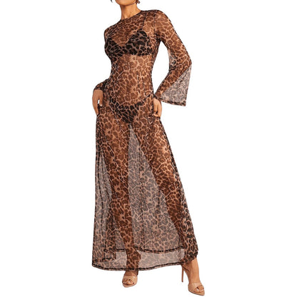 Women's Mesh Printed Cover-Up Casual Vacation Beach Maxi Dress