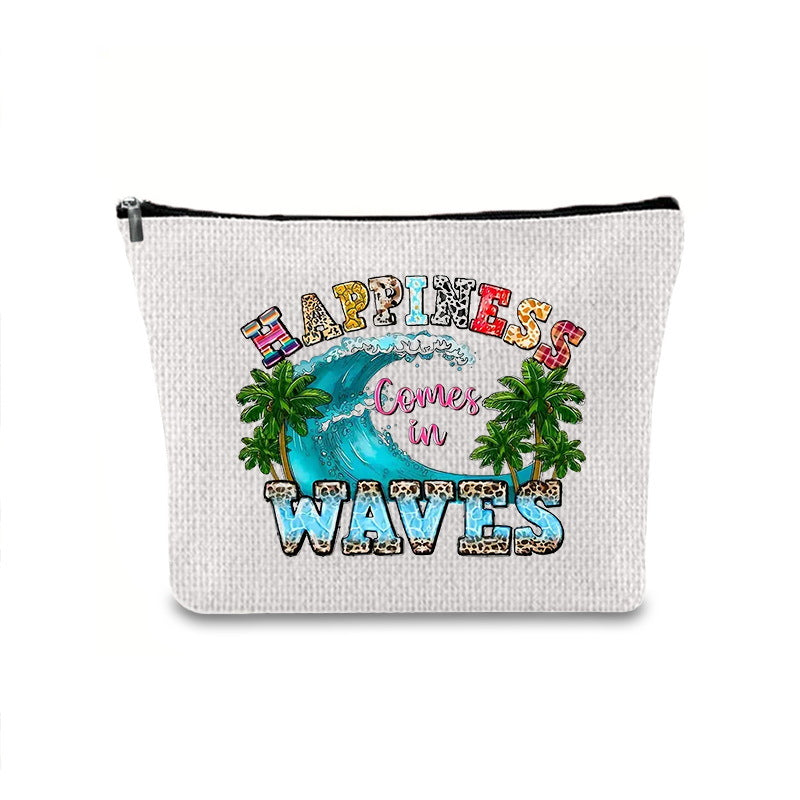 Linen printed cosmetic bag, cosmetic lipstick storage bag, small simple zipper evening clutch bag,