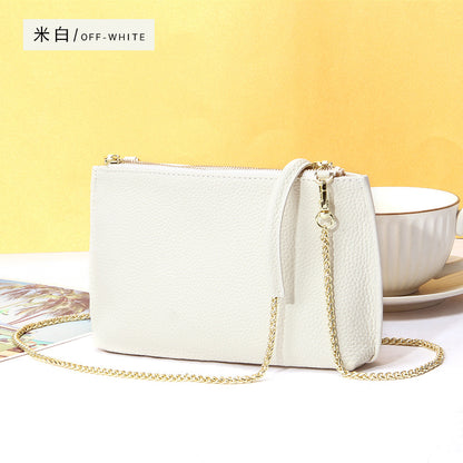 Bolso bandolera sencillo de piel auténtica para mujer, bolso elegante de gran capacidad, bolso tote con doble cremallera, bolso de cadena de piel 