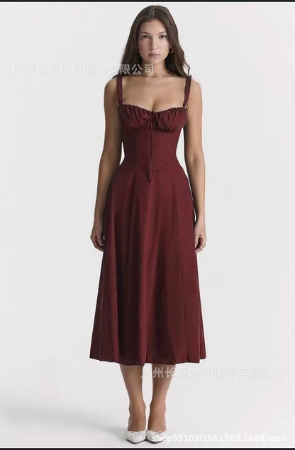 Sleeveless Strapless Bandage Corset Dress - Floral Print Long Midi Dress with Lace Up Back & Thigh Slit -dropshippingabc.com