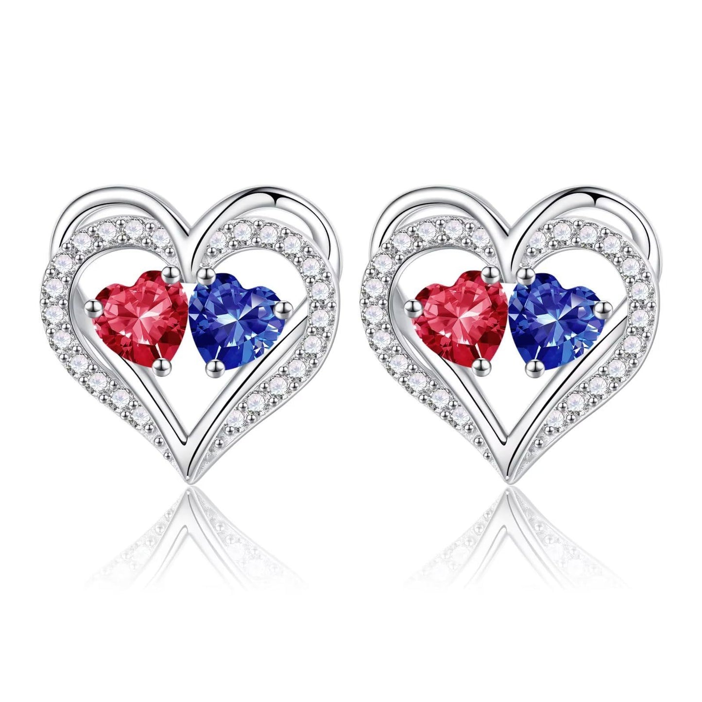 Sterling Silver Birthstone Heart Earrings new
