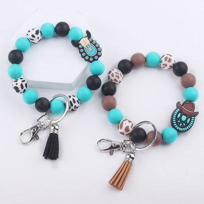 Silicone Beaded Keychain Wristlet Key Ring Bracelet Cute Car Key Chain Holder for Women Girls -dropshippingabc.com