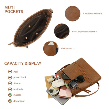 Bolso bandolera multifuncional para mujer, bolso mensajero retro de gran capacidad, bolso cruzado pequeño 