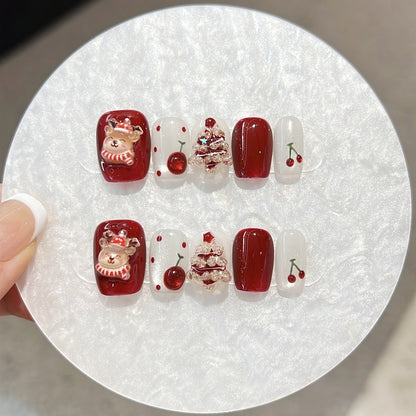 Parche de uñas postizas para uñas, hecho a mano, de alta calidad, tridimensional, para árbol de Navidad, otoño e invierno