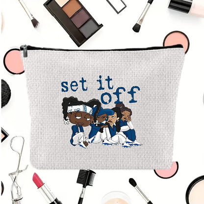 Linen printed cosmetic bag, cosmetic lipstick storage bag, small simple zipper evening clutch bag,