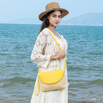 Holiday straw bag, small solid color shoulder bag, small crossbody beach bag, seaside beach bag evening clutch woven bag women