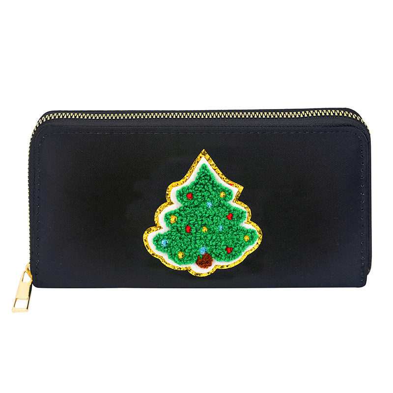 Cartera bordada con el alfabeto para mujer, monedero largo, tarjetero de nailon con cremallera, monedero multifuncional 