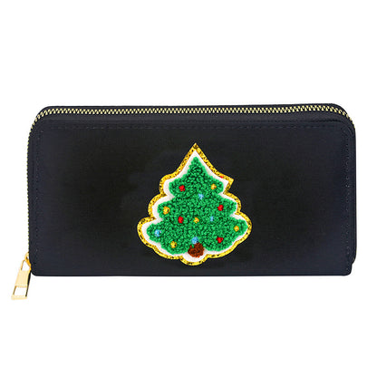 Cartera bordada con el alfabeto para mujer, monedero largo, tarjetero de nailon con cremallera, monedero multifuncional 