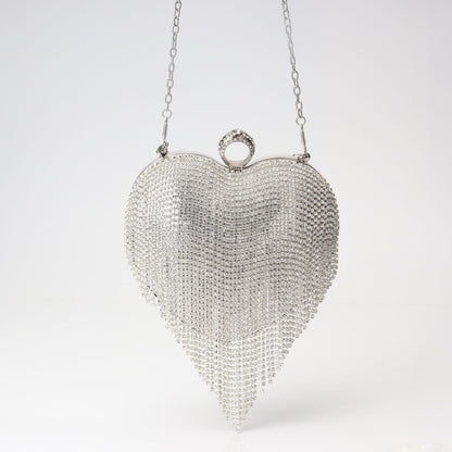 Bolso con flecos y pedrería, bolso de fiesta de cumpleaños, bolso de noche con forma de corazón, bolso de fiesta, bolso de graduación, bolso de fiesta, bolso de mano para graduación, bolso de boda cruzado con cadena