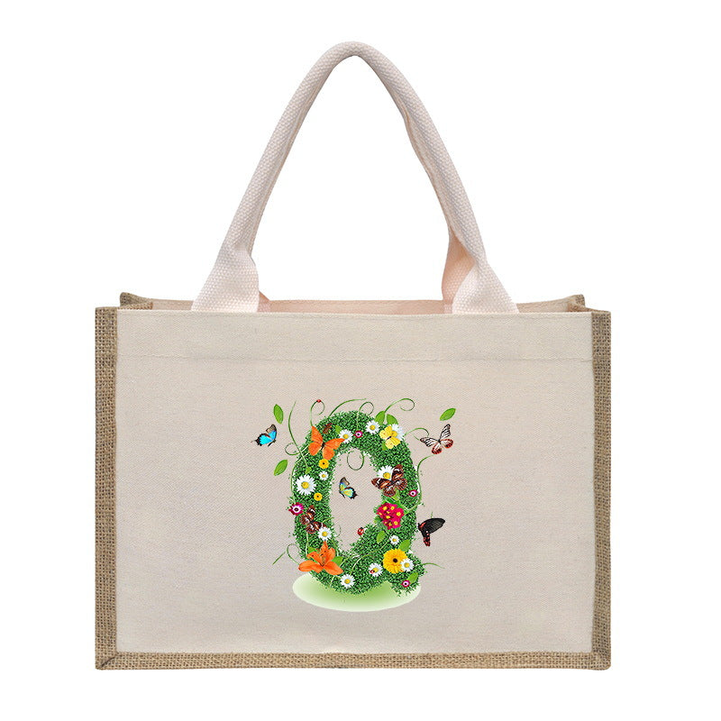 Bolsa de tela de algodón y lino, bolsa de tela con letras estampadas, bolso ligero portátil, bolsa de regalo para compras 