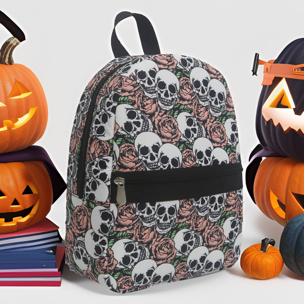 Mochila con estampado de calavera y rosa, impermeable, de nailon, ligera. 