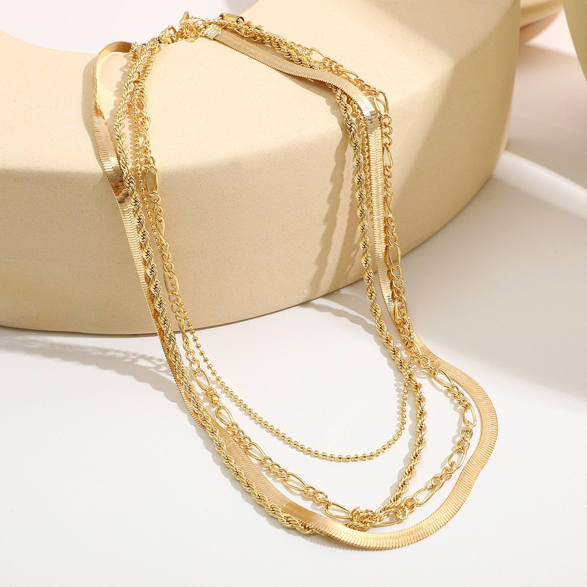5-in-1 Layered Gold Necklace Set - Tarnish-Free 14k Gold Plated Chunky Chain Stack for Women -dropshippingabc.com