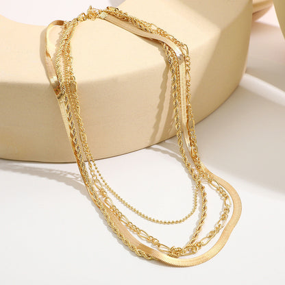 5-in-1 Layered Gold Necklace Set - Tarnish-Free 14k Gold Plated Chunky Chain Stack for Women -dropshippingabc.com