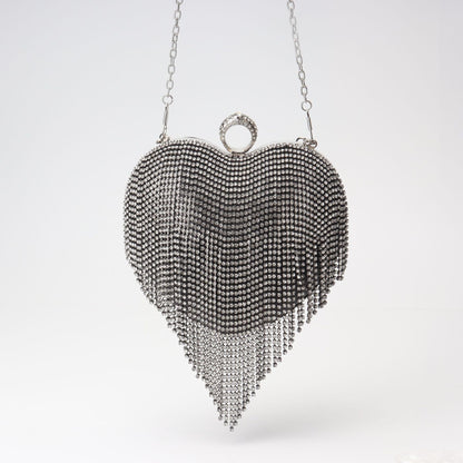 Bolso con flecos y pedrería, bolso de fiesta de cumpleaños, bolso de noche con forma de corazón, bolso de fiesta, bolso de graduación, bolso de fiesta, bolso de mano para graduación, bolso de boda cruzado con cadena