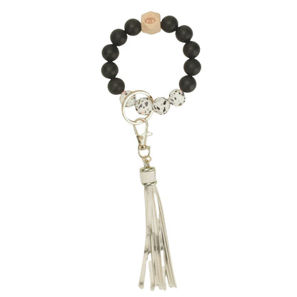 Llavero con borla de PU para bolso de mujer, llavero de silicona con cuentas, pulsera, llavero de coche, bonito soporte para mujeres y niñas. 